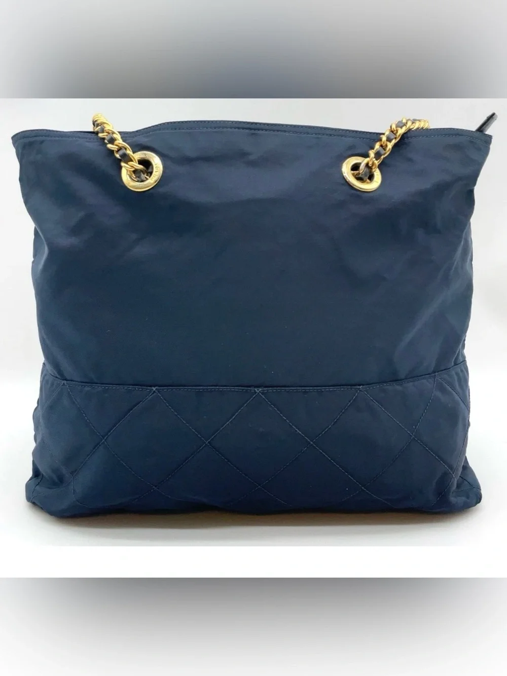 Prada Plate Quilted Tessuto/Navy Nylon Chain Shoulder Bag